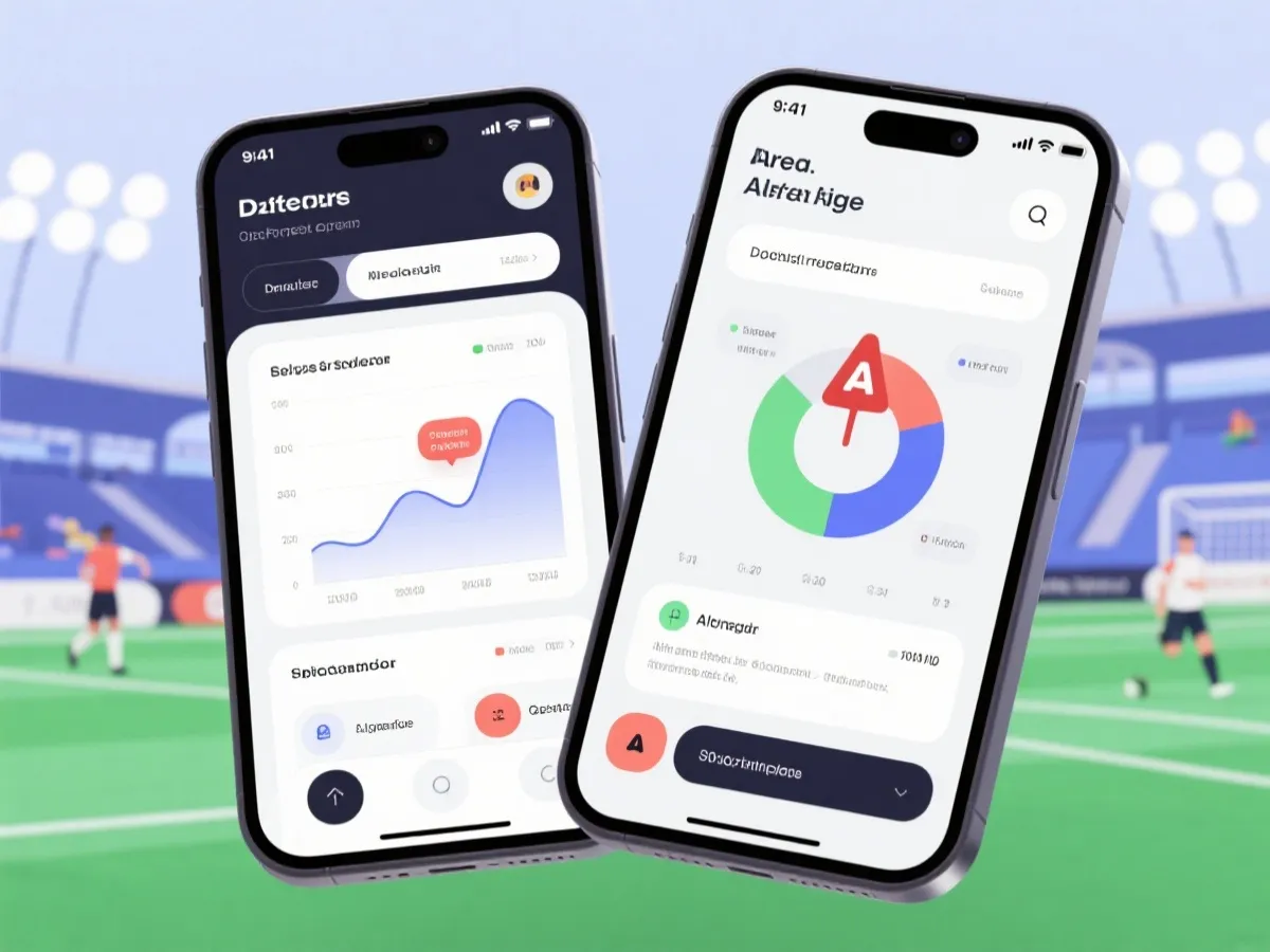 虚拟足球APP提醒与数据图表示意图